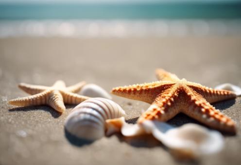 Free Stock Photo of Starfish and Shells on the Beach