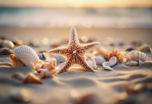 Free Stock Photo of Starfish and Shells on the Beach