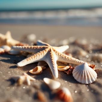 Free Stock Photo of Starfish and Shells on the Beach