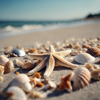 Free Stock Photo of Starfish and Shells on the Beach