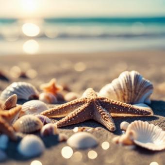 Free Stock Photo of Starfish and Shells on the Beach