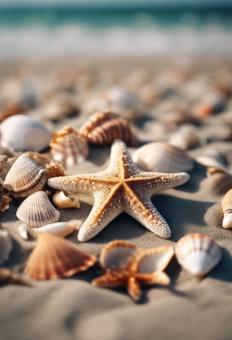 Free Stock Photo of Starfish and Shells on the Beach