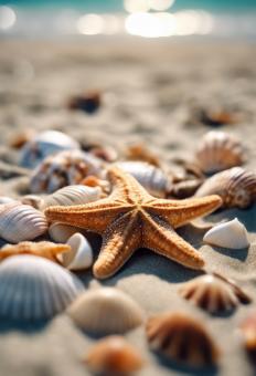 Free Stock Photo of Starfish and Shells on the Beach