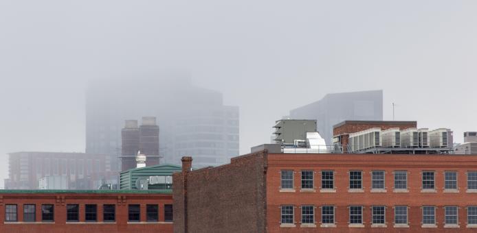 Free Stock Photo of City buildings fog