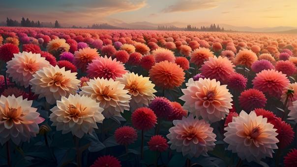 Free Stock Photo of Field of Dahlias in Bloom