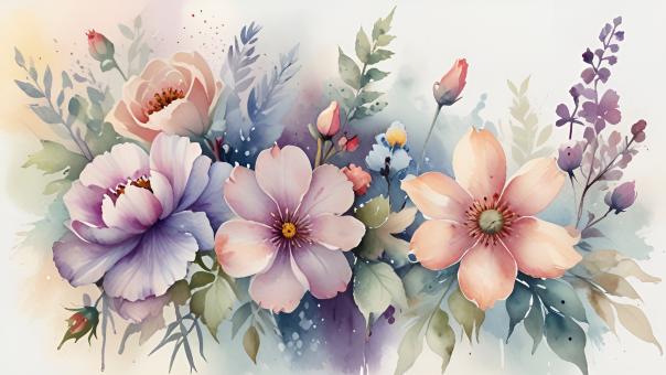 Free Stock Photo of Watercolor Flowers Painting