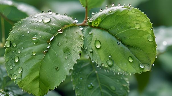 Free Stock Photo of Green Leaves and Water Drops