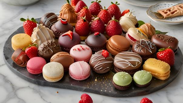 Free Stock Photo of Gourmet Dessert Platter of Macarons and Truffles