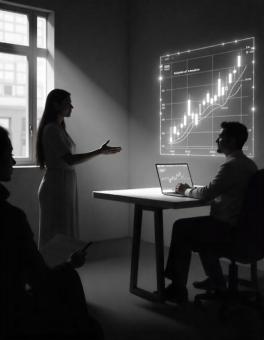 Free Stock Photo of Metaverse conference with avatars presenting crypto insights.