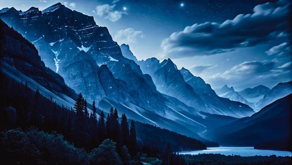 Free Stock Photo of Majestic Mountain Range Under a Starry Night Sky 