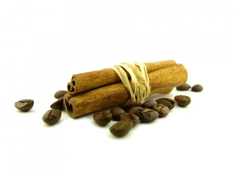 Free stock image of Cinnamon and coffee beans on white created by luckyhumek