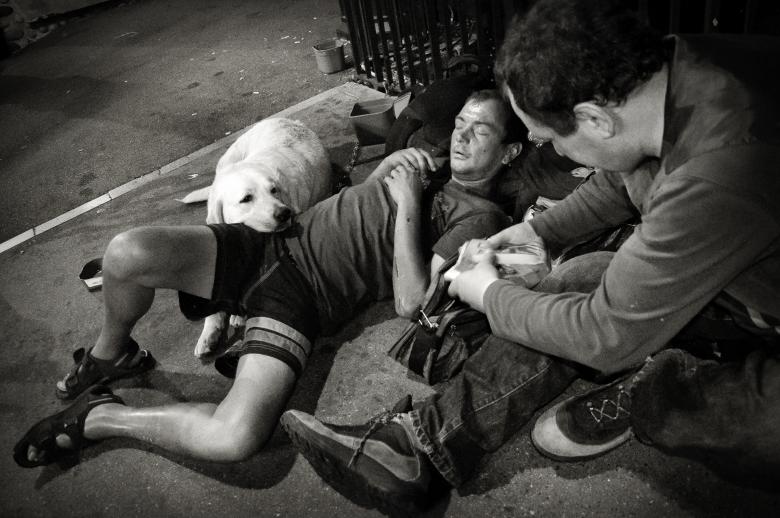 Free stock image of Homeless men with dog created by Luka