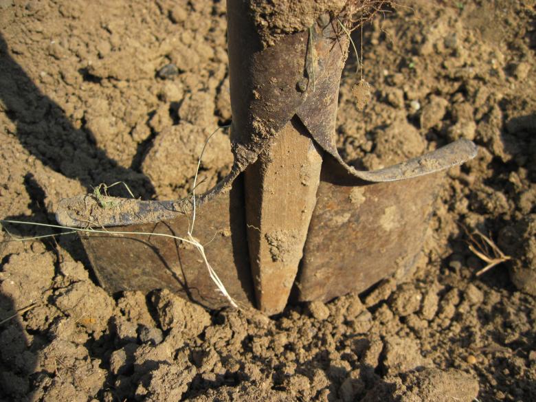 Free stock image of A shovel in the soil created by Boris Kyurkchiev