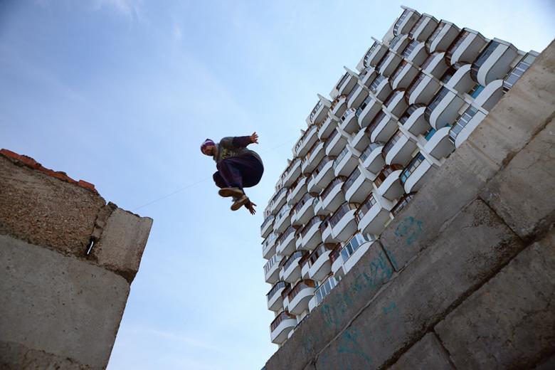 Free stock image of urban flying man created by skydie