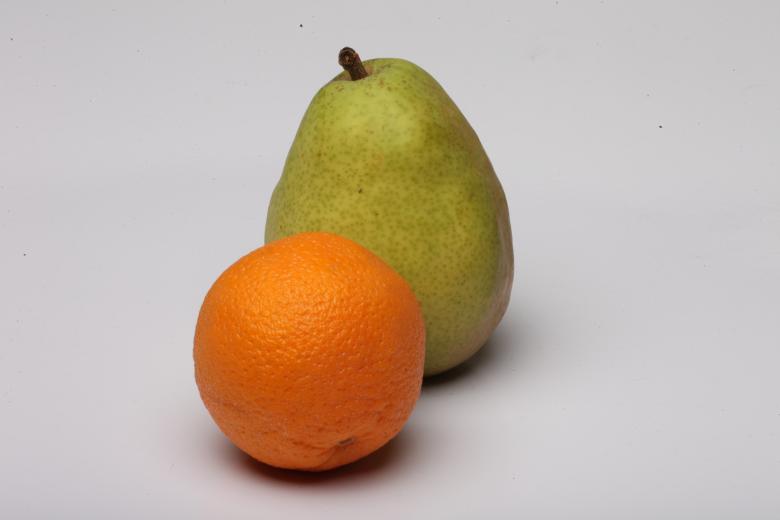 Free stock image of Orange and Pear isolated on white. created by Jared Davidson