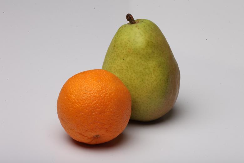 Free stock image of Orange and Pear isolated on white. created by Jared Davidson