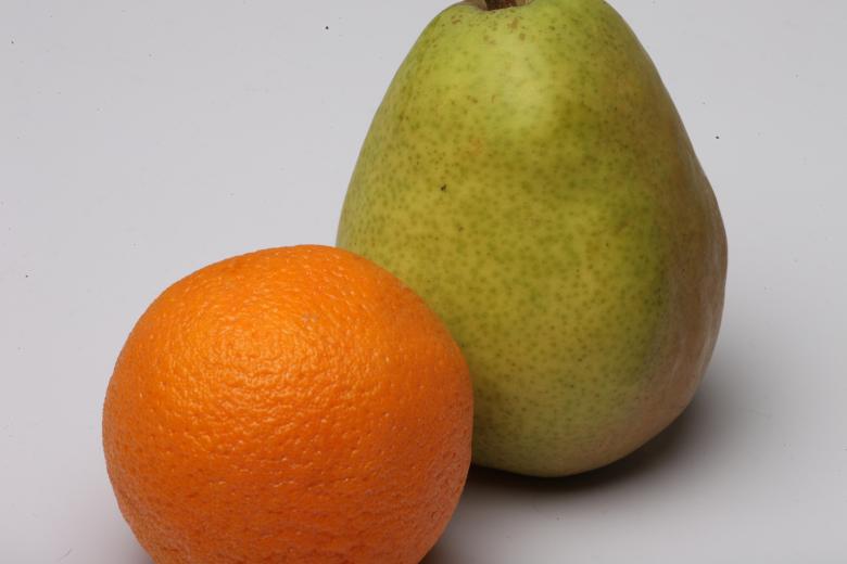 Free stock image of Orange and Pear isolated on white. created by Jared Davidson