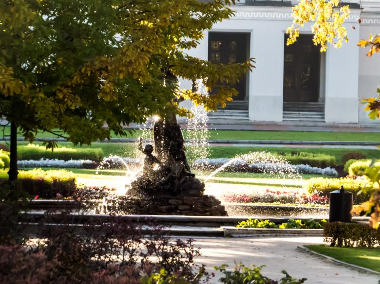 Free stock image of Fountain in Autumn sun glory created by Janis Urtans