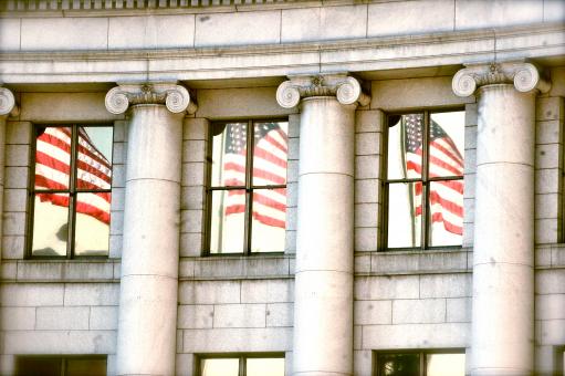 American Flag Reflection in Civic Center - Free Stock Photo