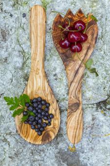 Cherries and blueberries in wooden spoon - Free Stock Photo