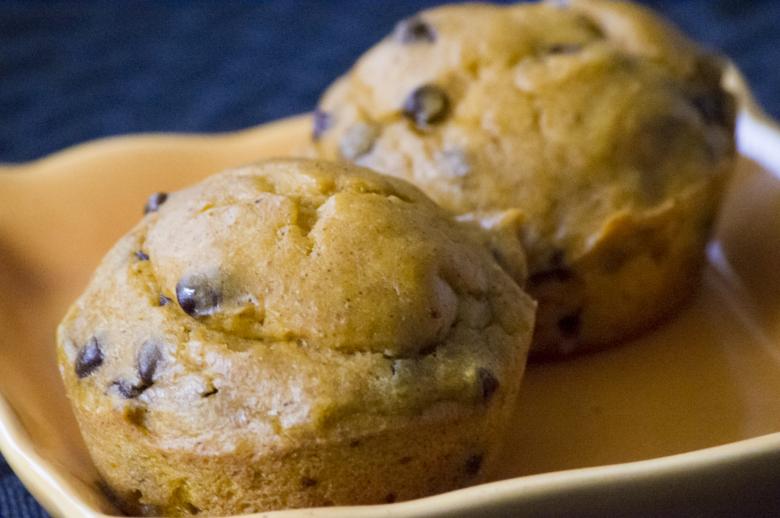 Free stock image of Banana Pumpkin Chocolate Chip Muffins created by Heather Elaine Kitchen