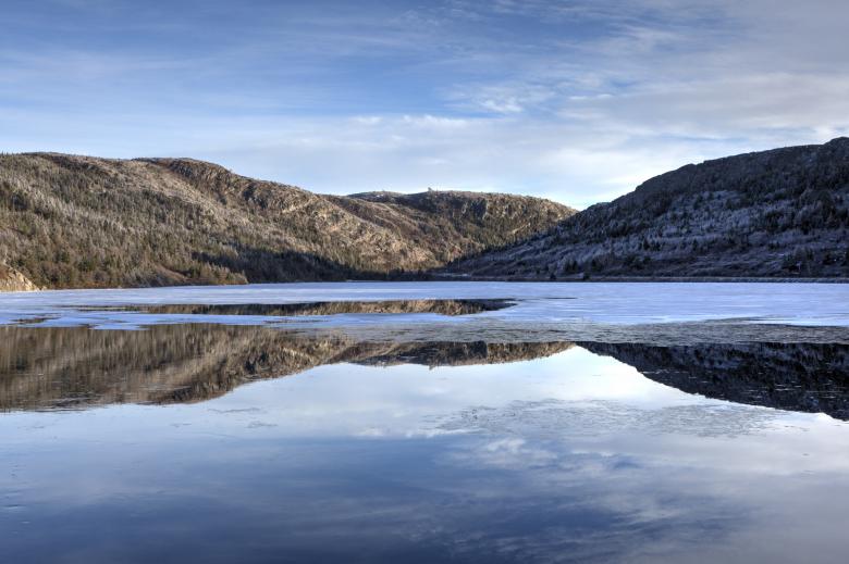 Free stock image of Winter lake reflection created by Geoffrey Whiteway