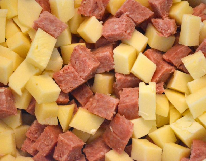 Free stock image of Salami and cheese In Squares created by Vincent alvino