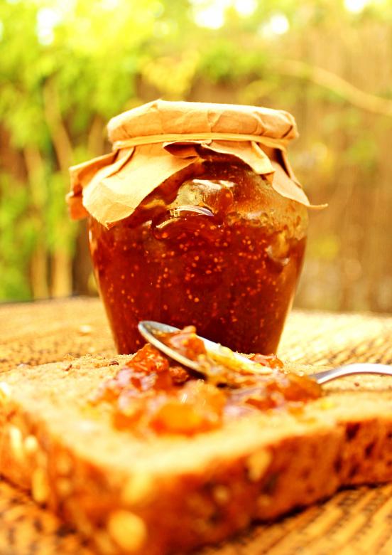 Free stock image of Fig jam on whole bread created by Jack Moreh
