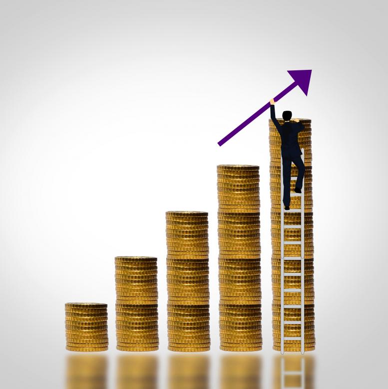 Free stock image of Man climbing coin stack - Money growth created by Jack Moreh
