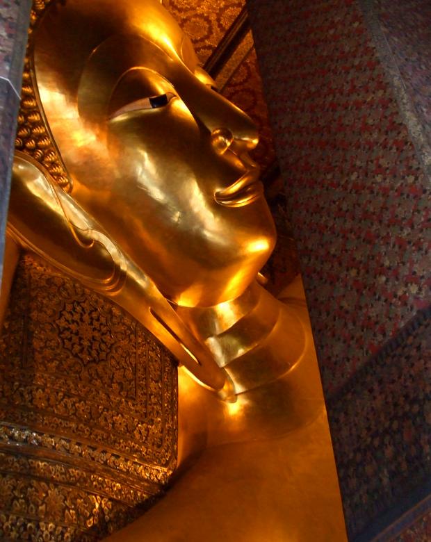 Free stock image of Reclining Buddha gold statue face created by Jack Moreh