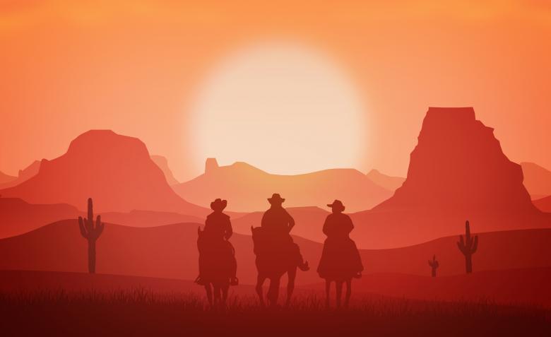 Free stock image of Cowboys riding horses at sunset created by Jack Moreh