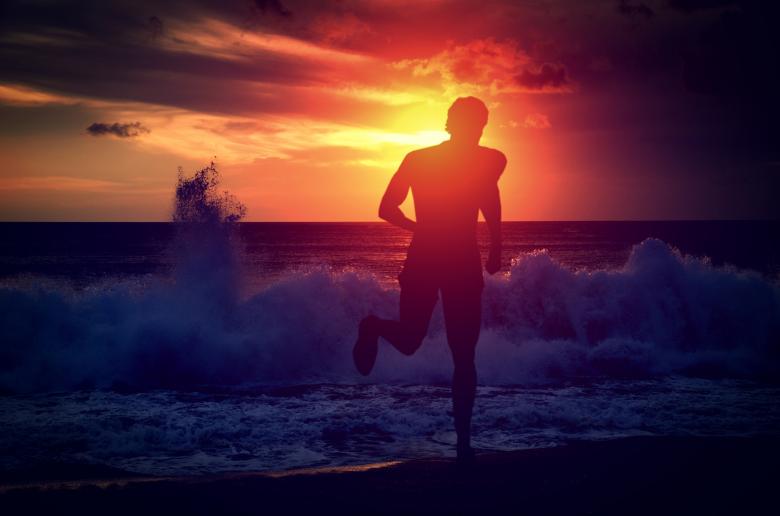 Free stock image of Man running on the beach at sunset created by Jack Moreh