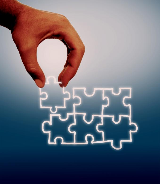 Free stock image of  Hand assembling jigsaw on virtual screen created by Jack Moreh