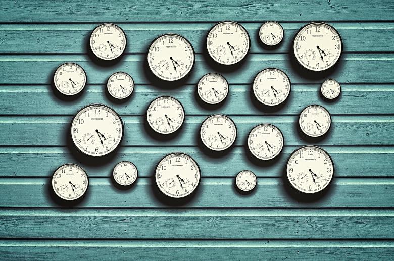 Free stock image of Many clocks in a blue wooden background created by Jack Moreh