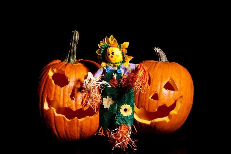 Free stock image of Scarecrow standing with Pumpkins created by Geoffrey Whiteway