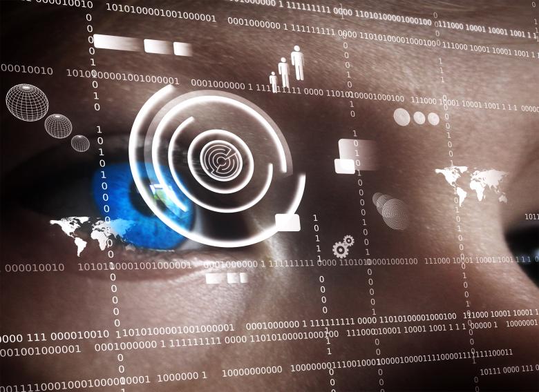 Free stock image of Human eye viewing data on virtual screen - Biometrics concept created by Jack Moreh