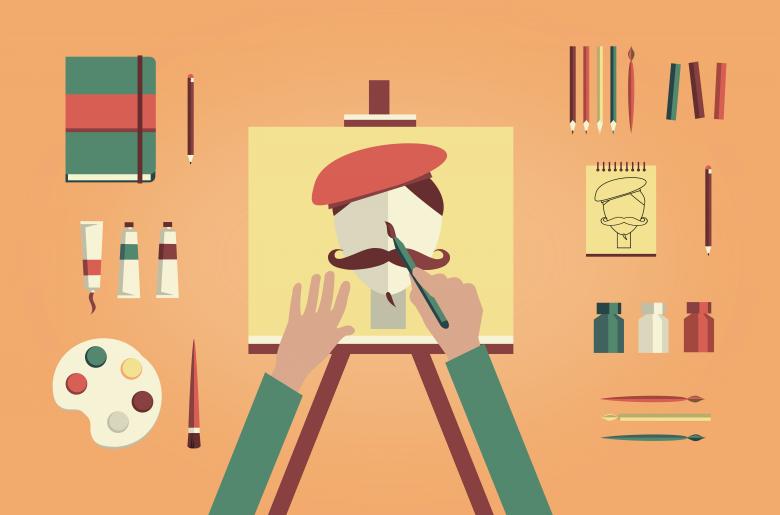 Free stock image of Artist painter painting self-portrait created by Jack Moreh