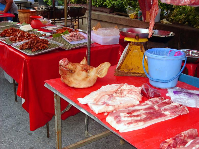 Free stock image of Thai meat stall created by Chas Mac