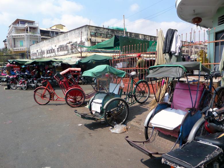 Free stock image of Parked Cambodian cyclos created by Chas Mac