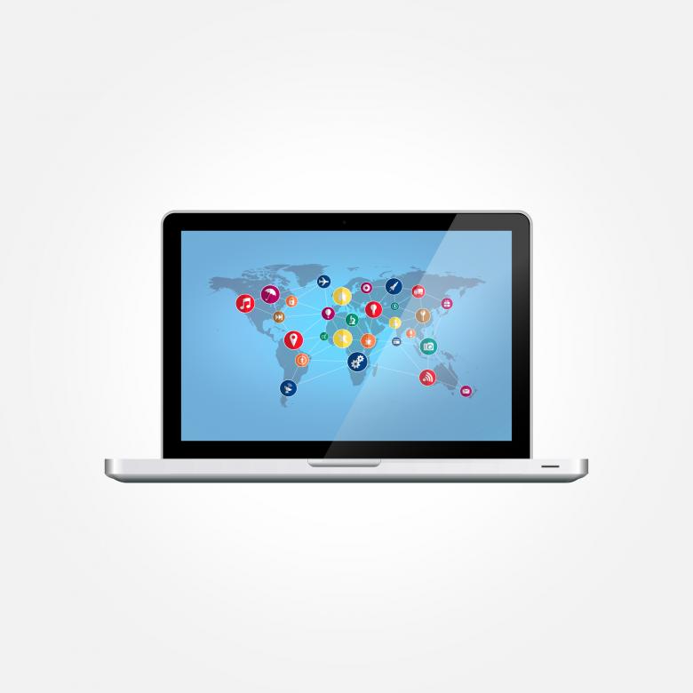 Free stock image of Laptop with World Map and Technology Icons created by Jack Moreh