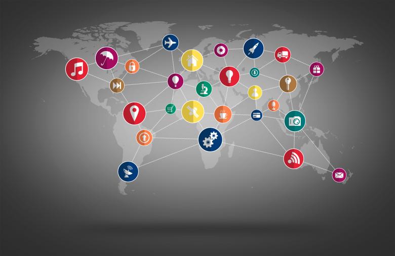 Free stock image of World Map with Technology Icons Mesh created by Jack Moreh