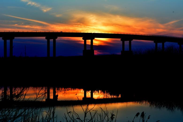 Free stock image of Sunset behind bridge created by Pixabay