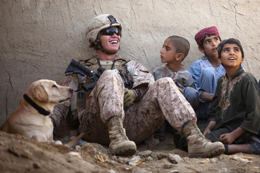 Free Stock Photo of Soldier with Kids