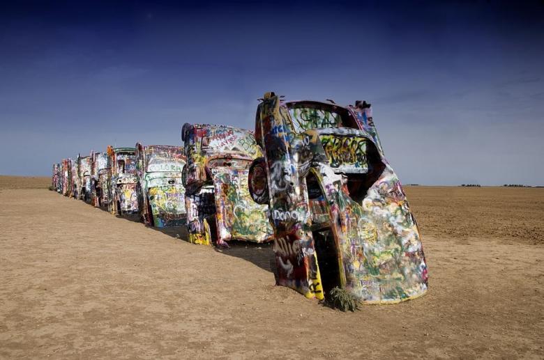 Free stock image of Cadillac Ranch created by Pixabay