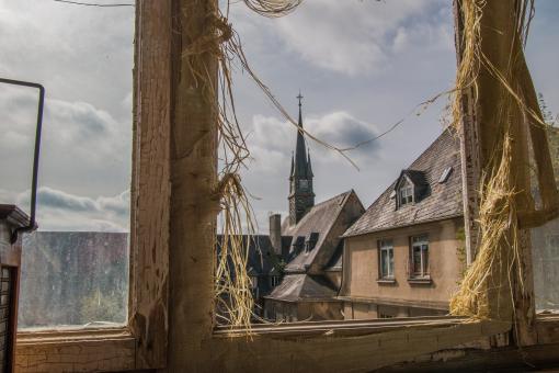 Free Stock Photo of Town Through the Window