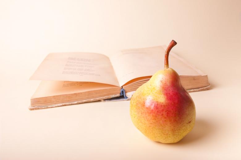 Free stock image of book and pear created by 2happy