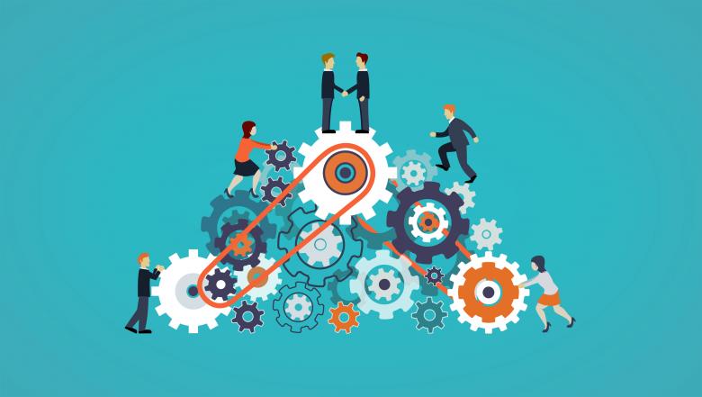 Free stock image of Business People on Cogwheels - Workforce and Teamwork Concept created by Jack Moreh