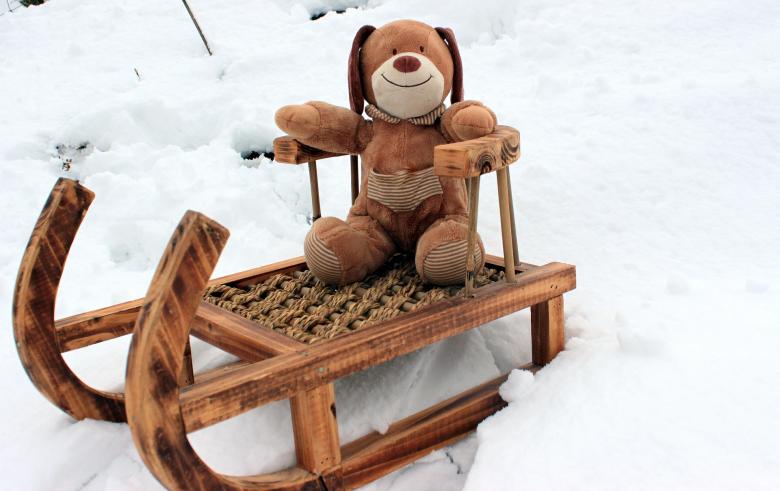 Free stock image of Teddy Bear on Snow Sled created by Pixabay