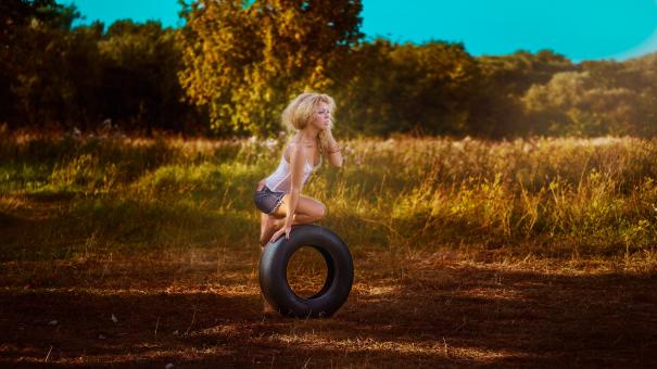 Free Stock Photo of Girl with a Wheel
