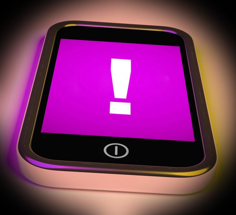Free stock image of Exclamation Mark On Mobile Shows Attention Warning created by Stuart Miles